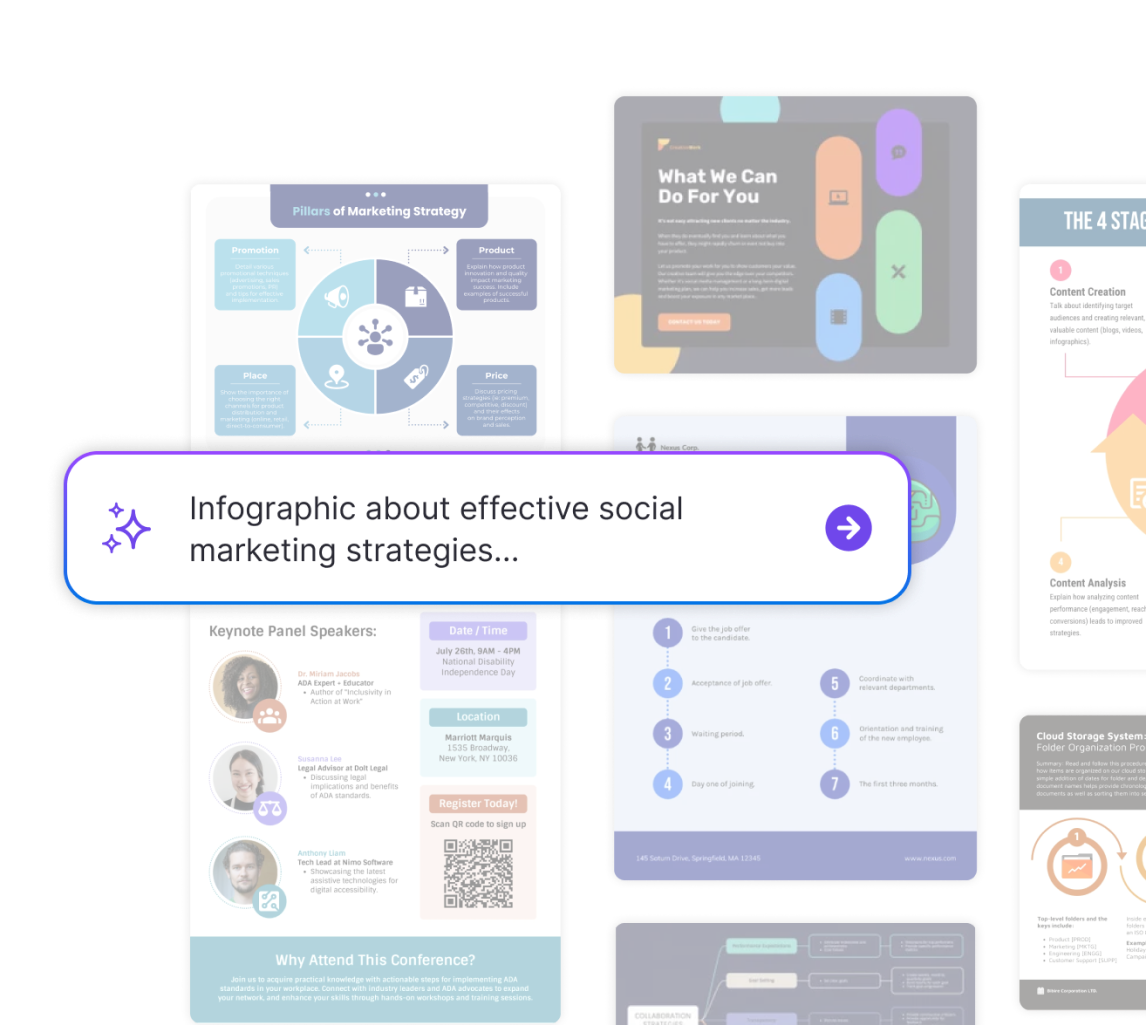 The Venngage editor, showing charts, maps, and contrast checker.
